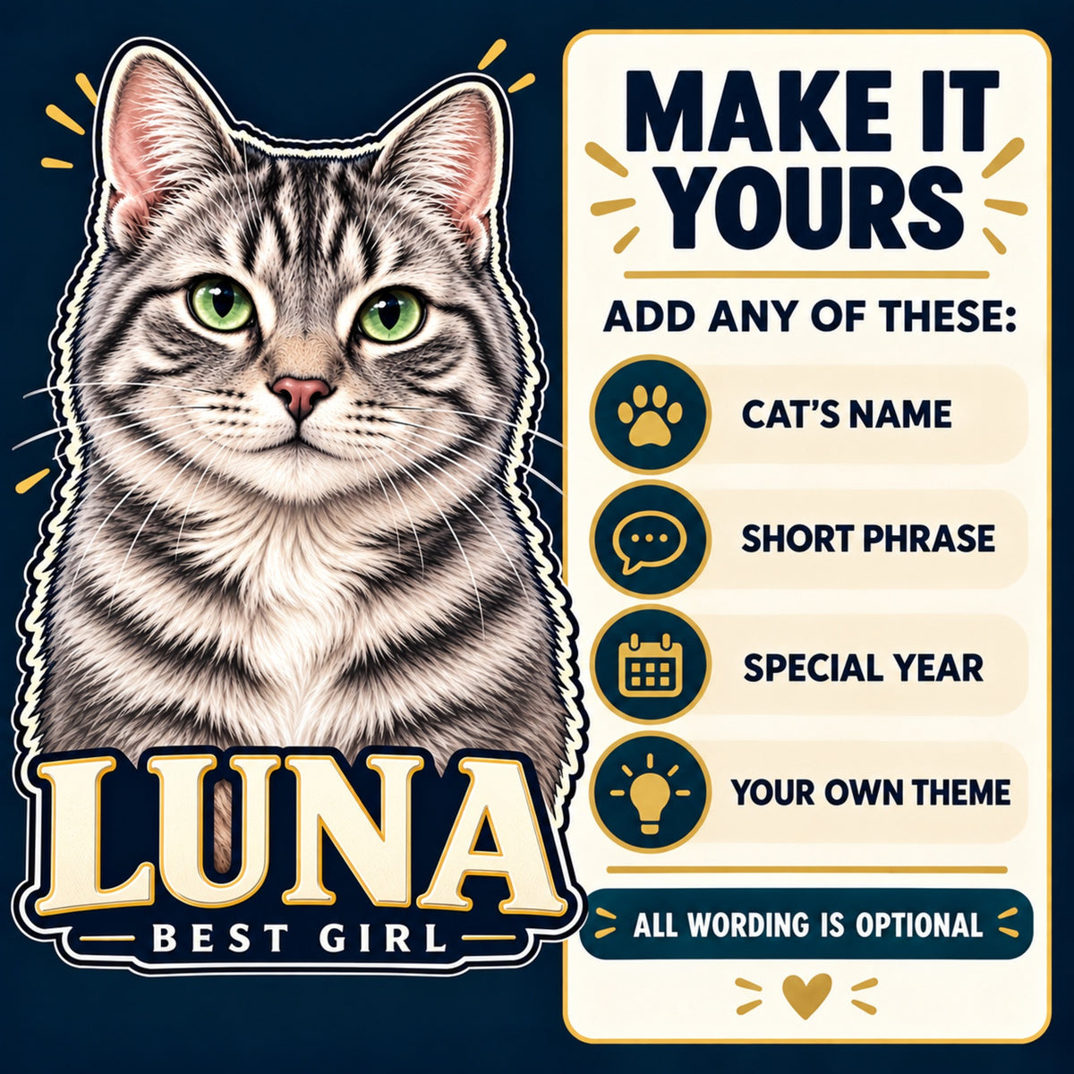 Personalised Cat Portrait T-Shirt – Custom Pet Photo & Text Unisex Gift