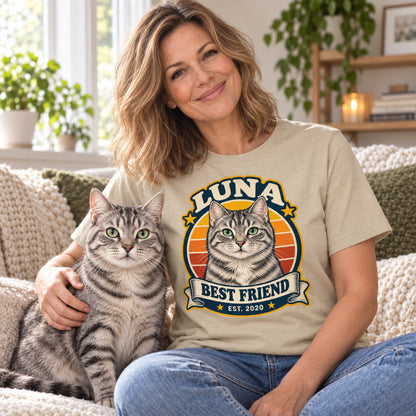 Personalised Cat Portrait T-Shirt – Custom Pet Photo & Text Unisex Gift