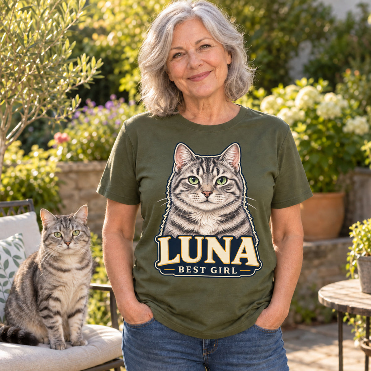 Personalised Cat Portrait T-Shirt – Custom Pet Photo & Text Unisex Gift