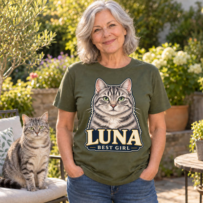 Personalised Cat Portrait T-Shirt – Custom Pet Photo & Text Unisex Gift