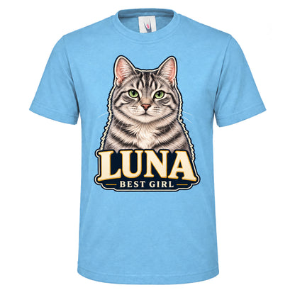 Personalised Cat Portrait T-Shirt – Custom Pet Photo & Text Unisex Gift