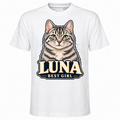 Personalised Cat Portrait T-Shirt – Custom Pet Photo & Text Unisex Gift