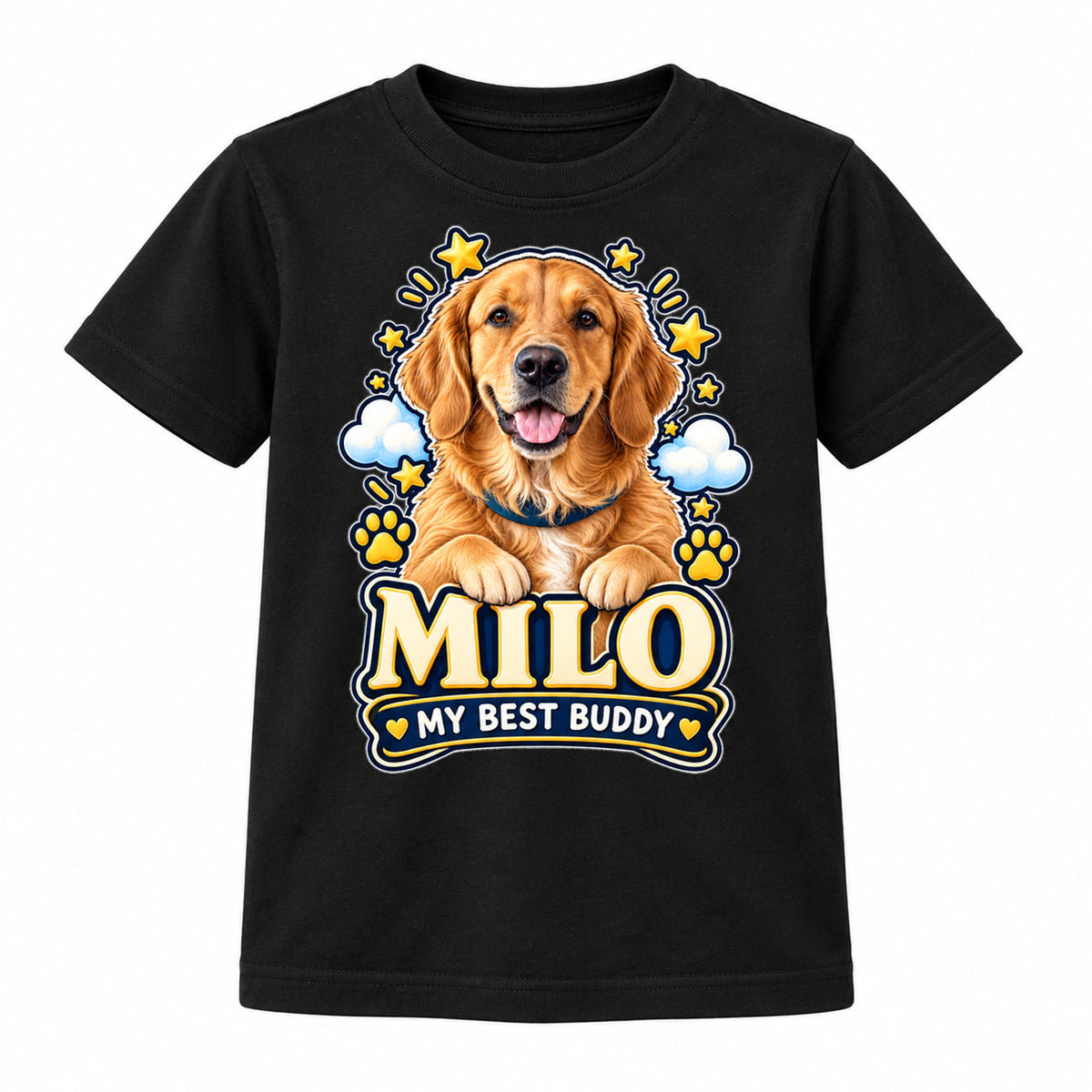 Personalised Kids Dog Portrait T-Shirt - Custom Pet Photo & Text Gift
