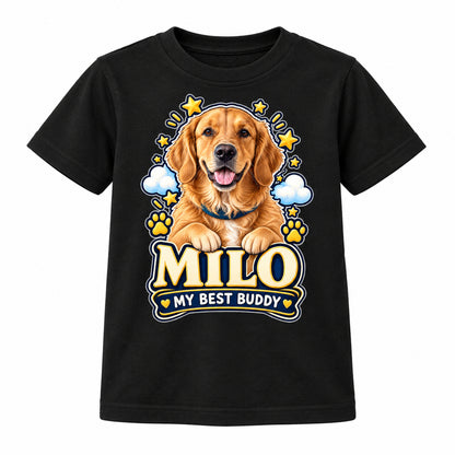 Personalised Kids Dog Portrait T-Shirt - Custom Pet Photo & Text Gift