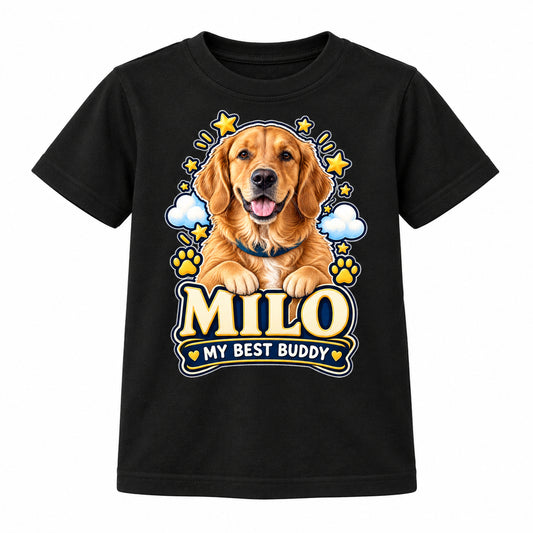 Personalised Kids Dog Portrait T-Shirt - Custom Pet Photo & Text Gift