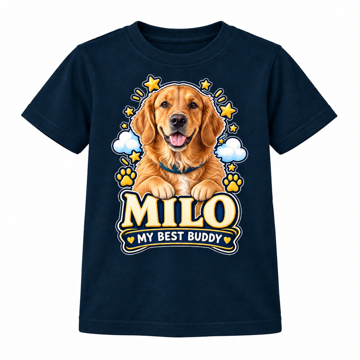 Personalised Kids Dog Portrait T-Shirt - Custom Pet Photo & Text Gift