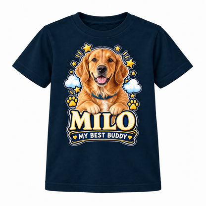 Personalised Kids Dog Portrait T-Shirt - Custom Pet Photo & Text Gift