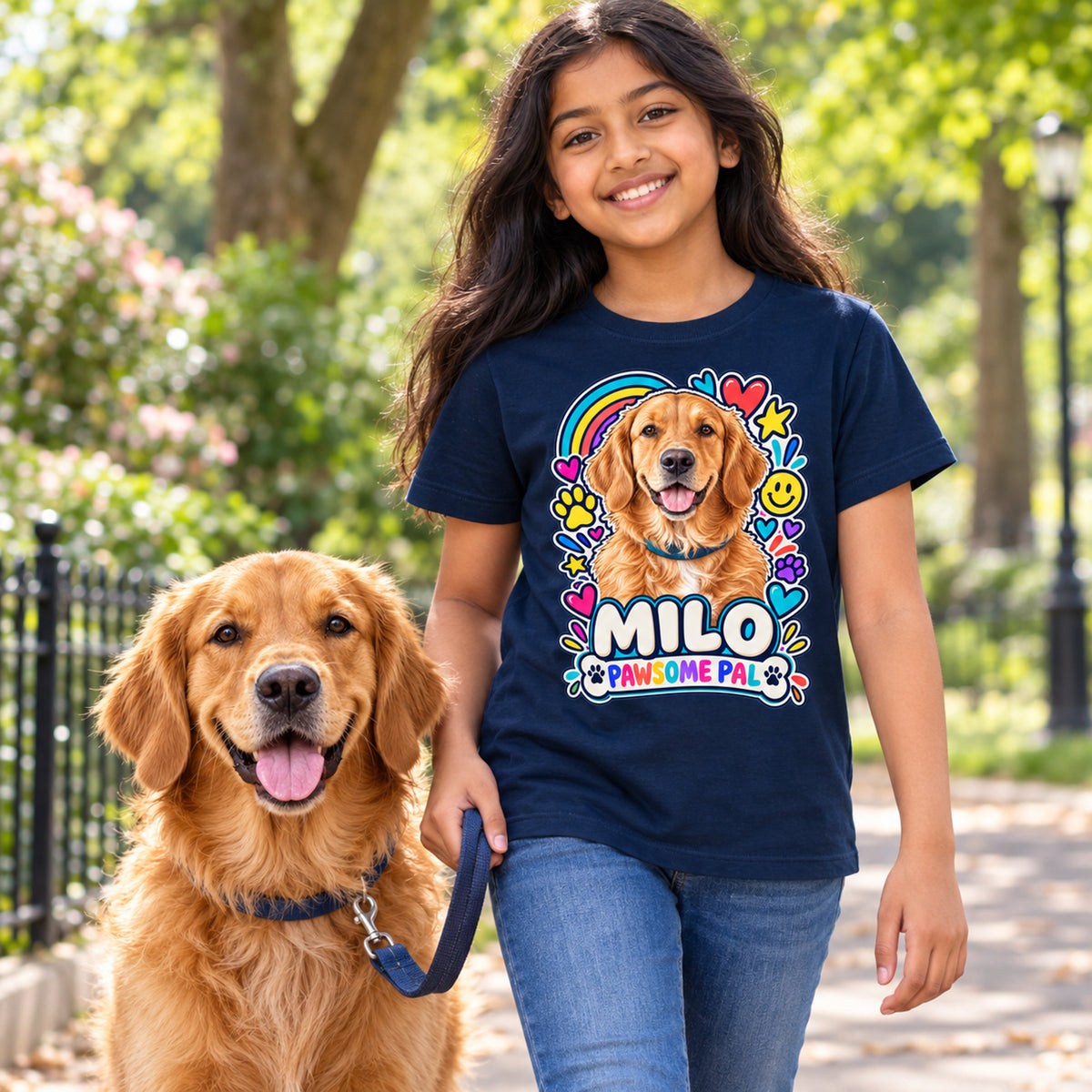 Personalised Kids Dog Portrait T-Shirt - Custom Pet Photo & Text Gift