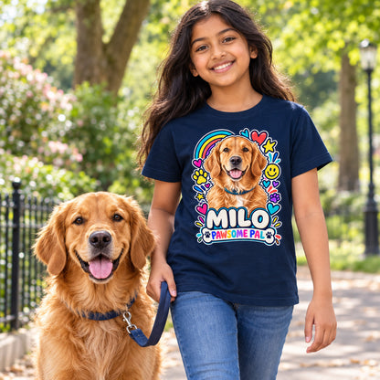 Personalised Kids Dog Portrait T-Shirt - Custom Pet Photo & Text Gift