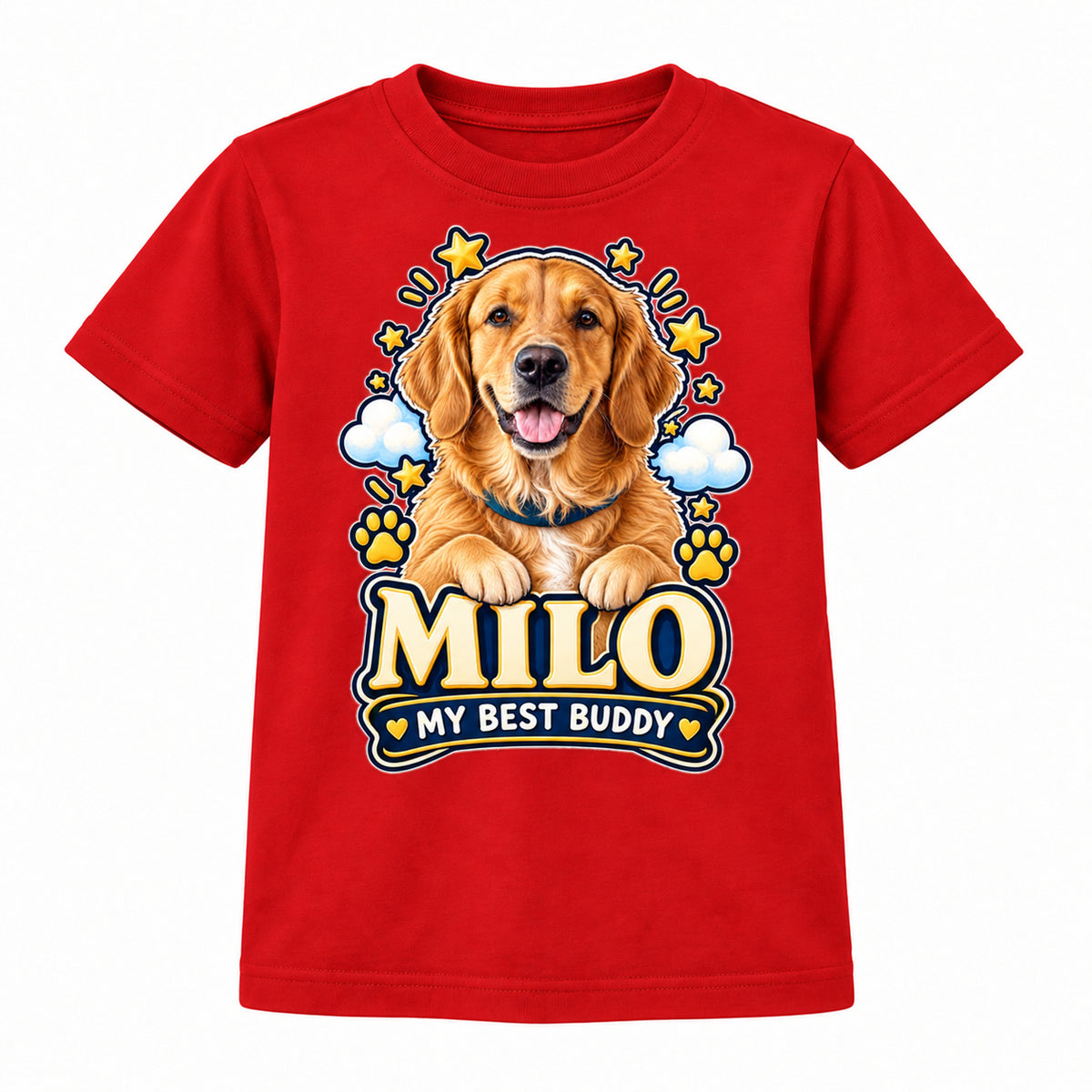 Personalised Kids Dog Portrait T-Shirt - Custom Pet Photo & Text Gift