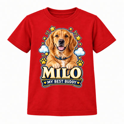 Personalised Kids Dog Portrait T-Shirt - Custom Pet Photo & Text Gift