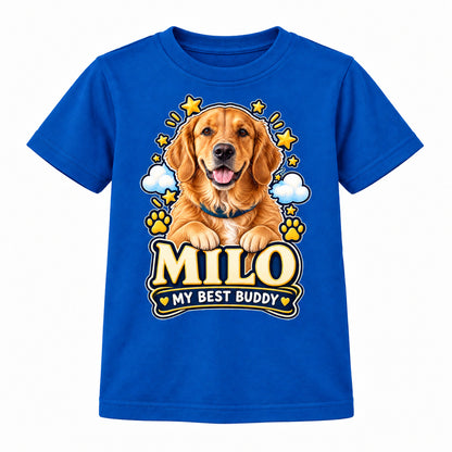 Personalised Kids Dog Portrait T-Shirt - Custom Pet Photo & Text Gift