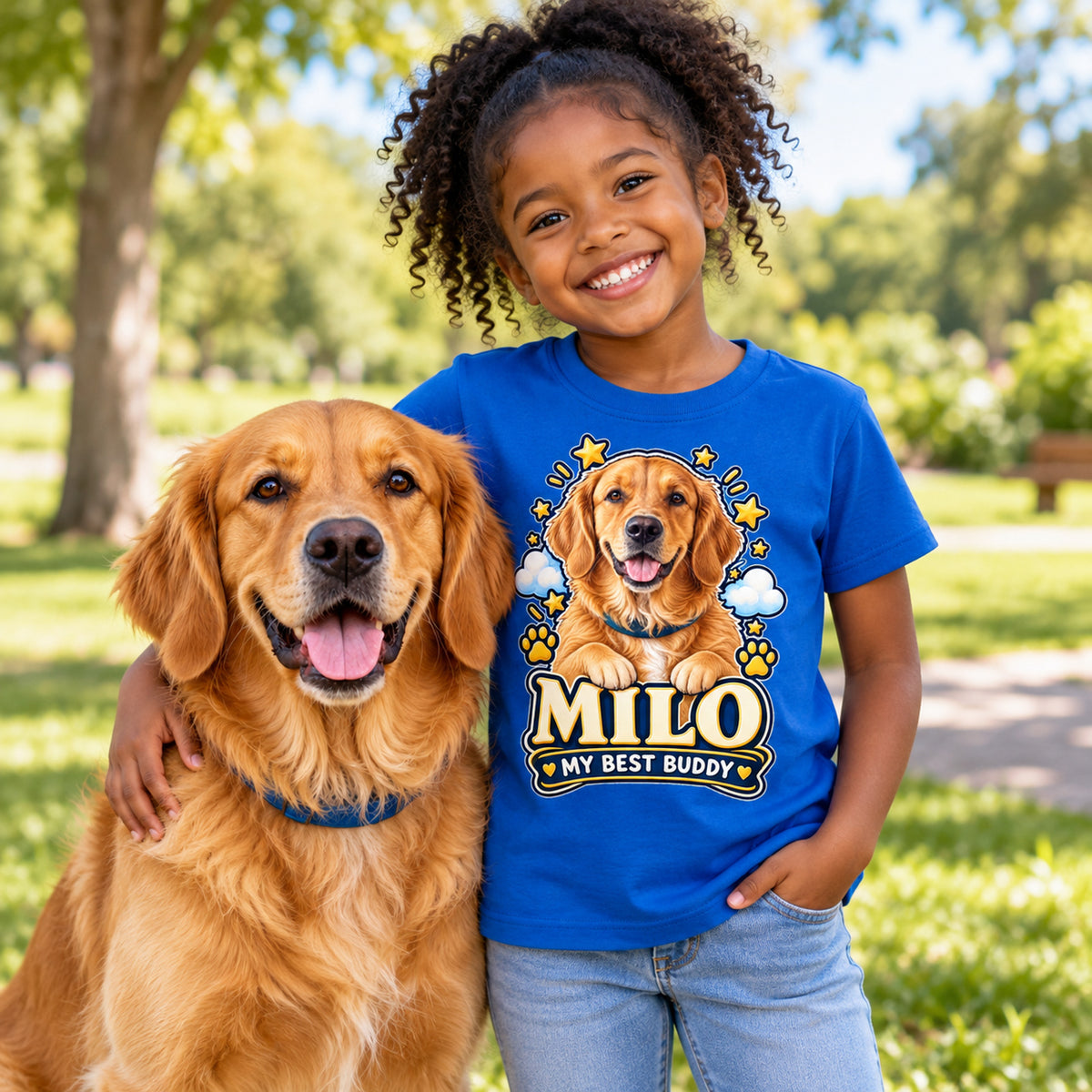 Personalised Kids Dog Portrait T-Shirt - Custom Pet Photo & Text Gift