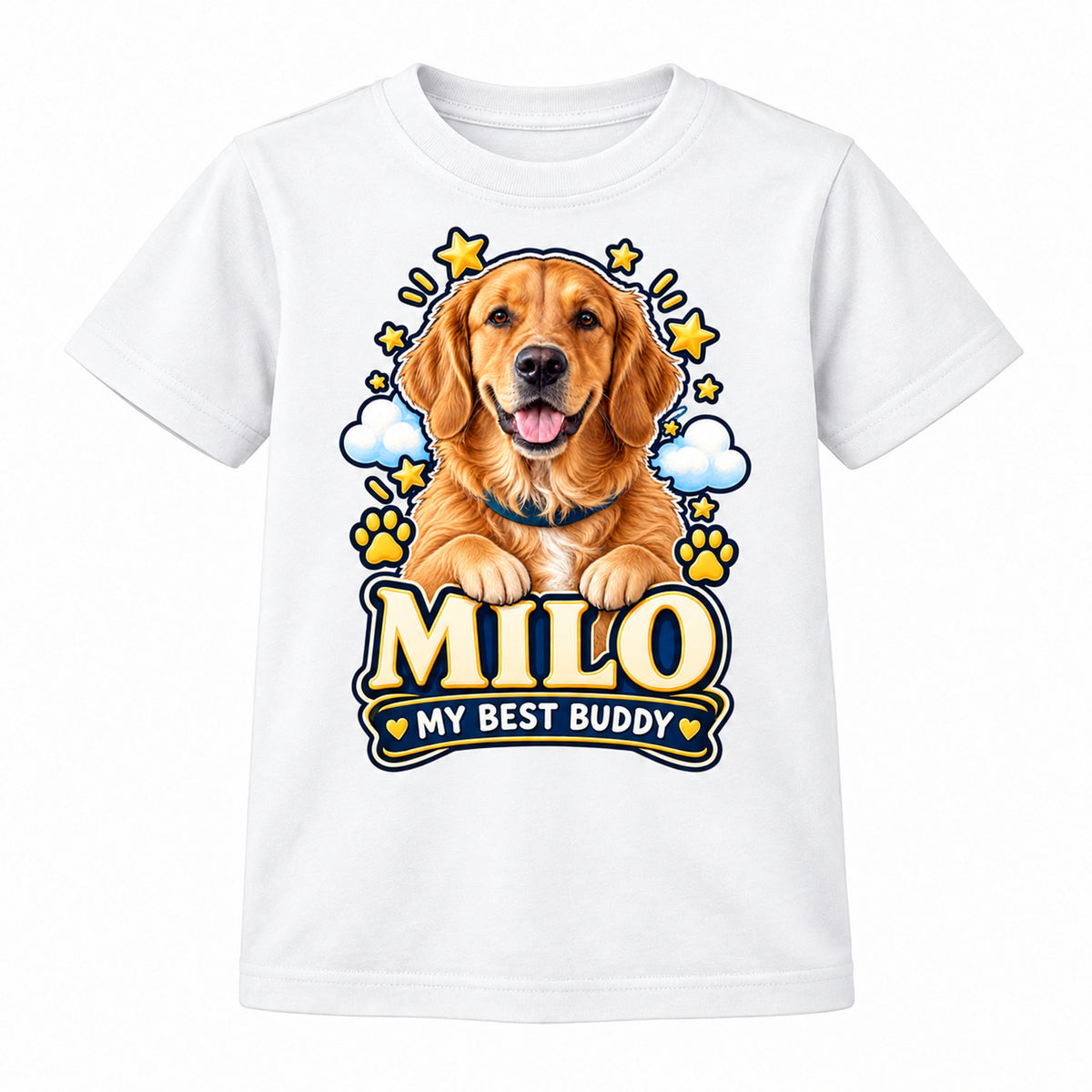 Personalised Kids Dog Portrait T-Shirt - Custom Pet Photo & Text Gift