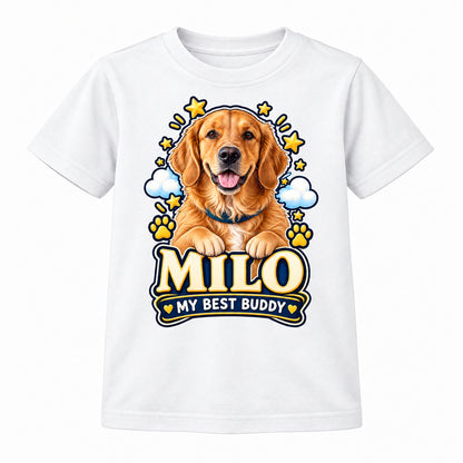 Personalised Kids Dog Portrait T-Shirt - Custom Pet Photo & Text Gift