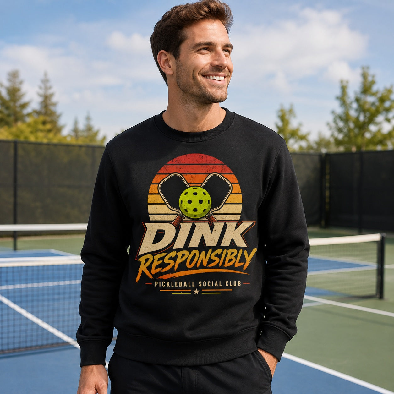Dink Responsibly Pickleball Social Club Adult Sweatshirt model mockup