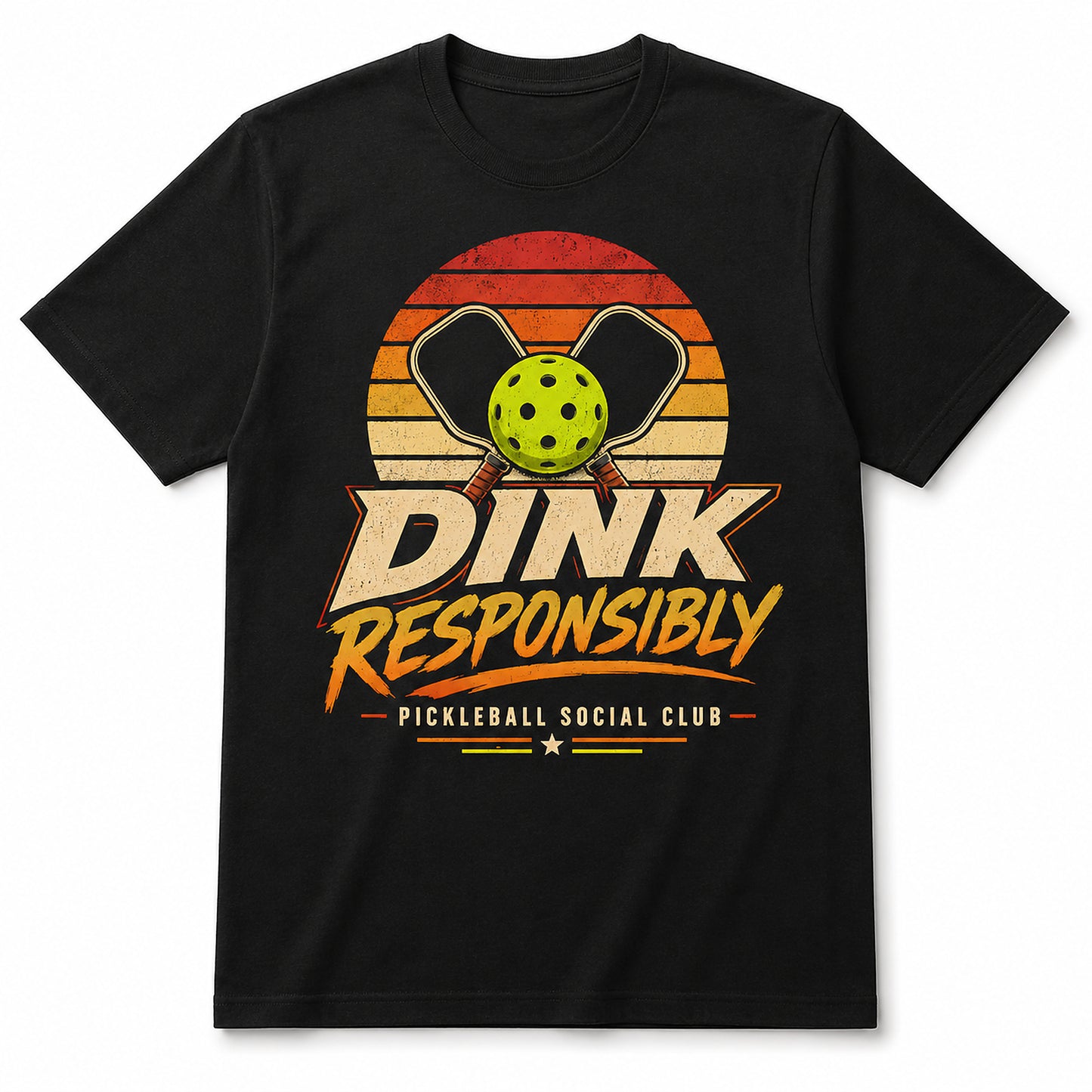 Dink Responsibly Pickleball Social Club adult unisex t-shirt in black front mockup