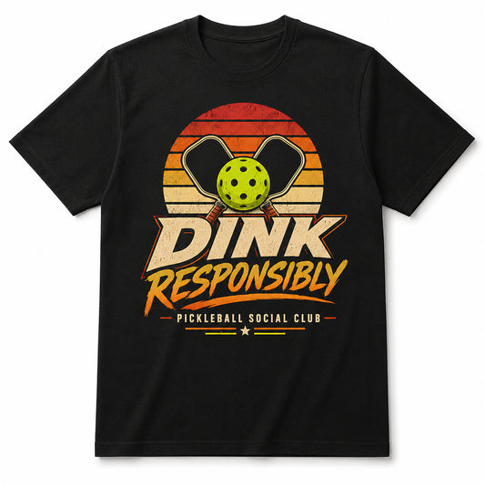 Dink Responsibly Pickleball Social Club adult unisex t-shirt in black front mockup