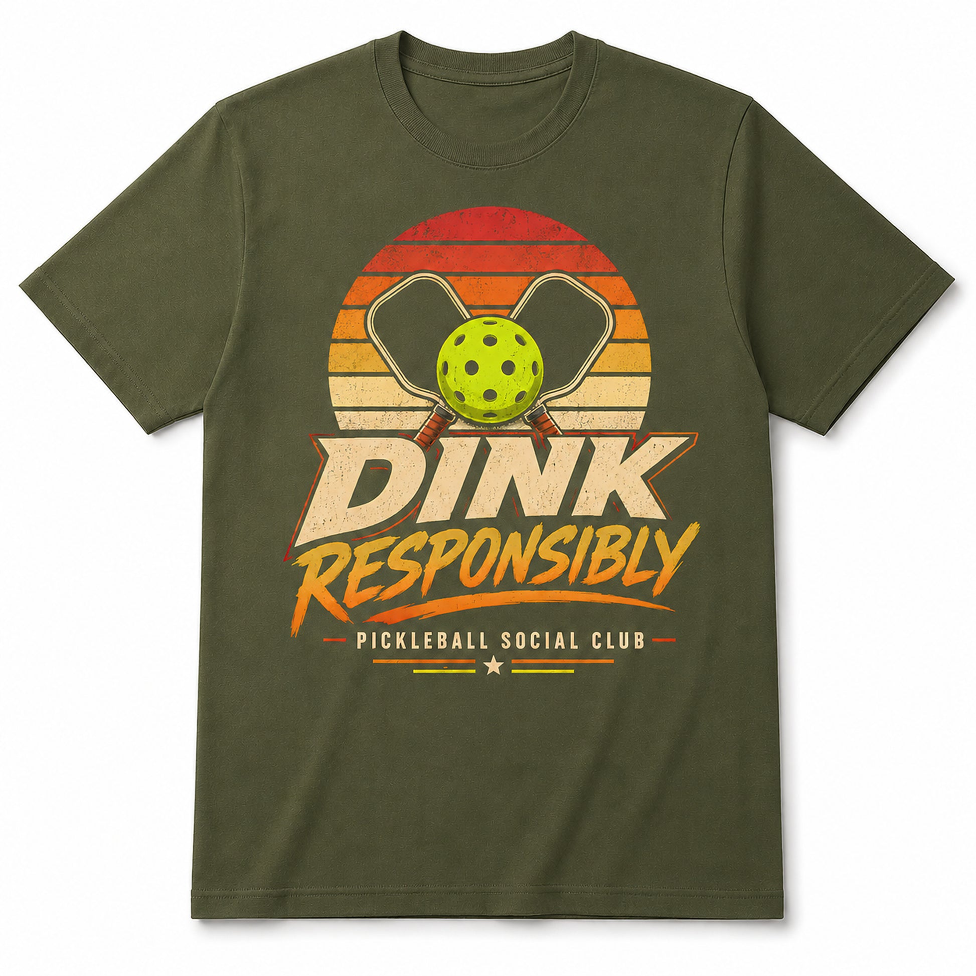 Dink Responsibly Pickleball Social Club adult unisex t-shirt in military green front mockup