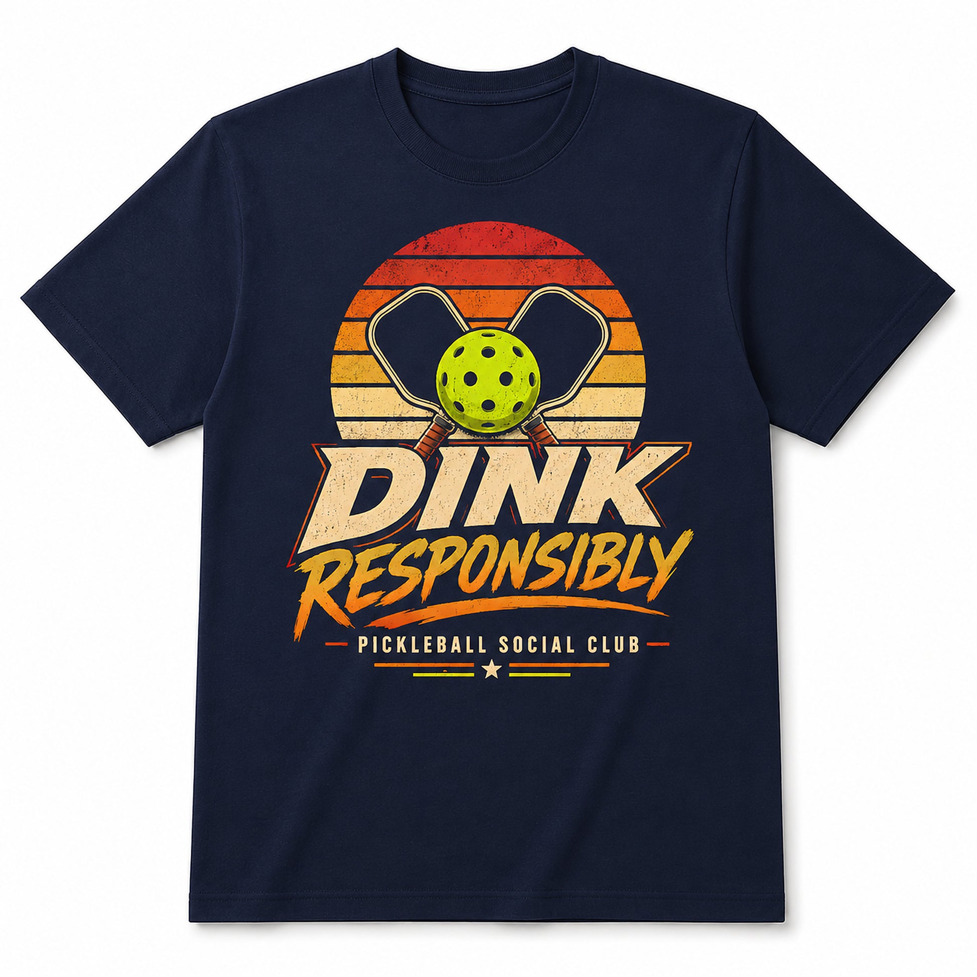 Dink Responsibly Pickleball Social Club adult unisex t-shirt in navy front mockup