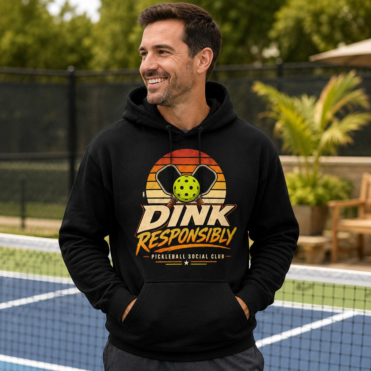 Dink Responsibly Pickleball Social Club Adult Hoodie model mockup