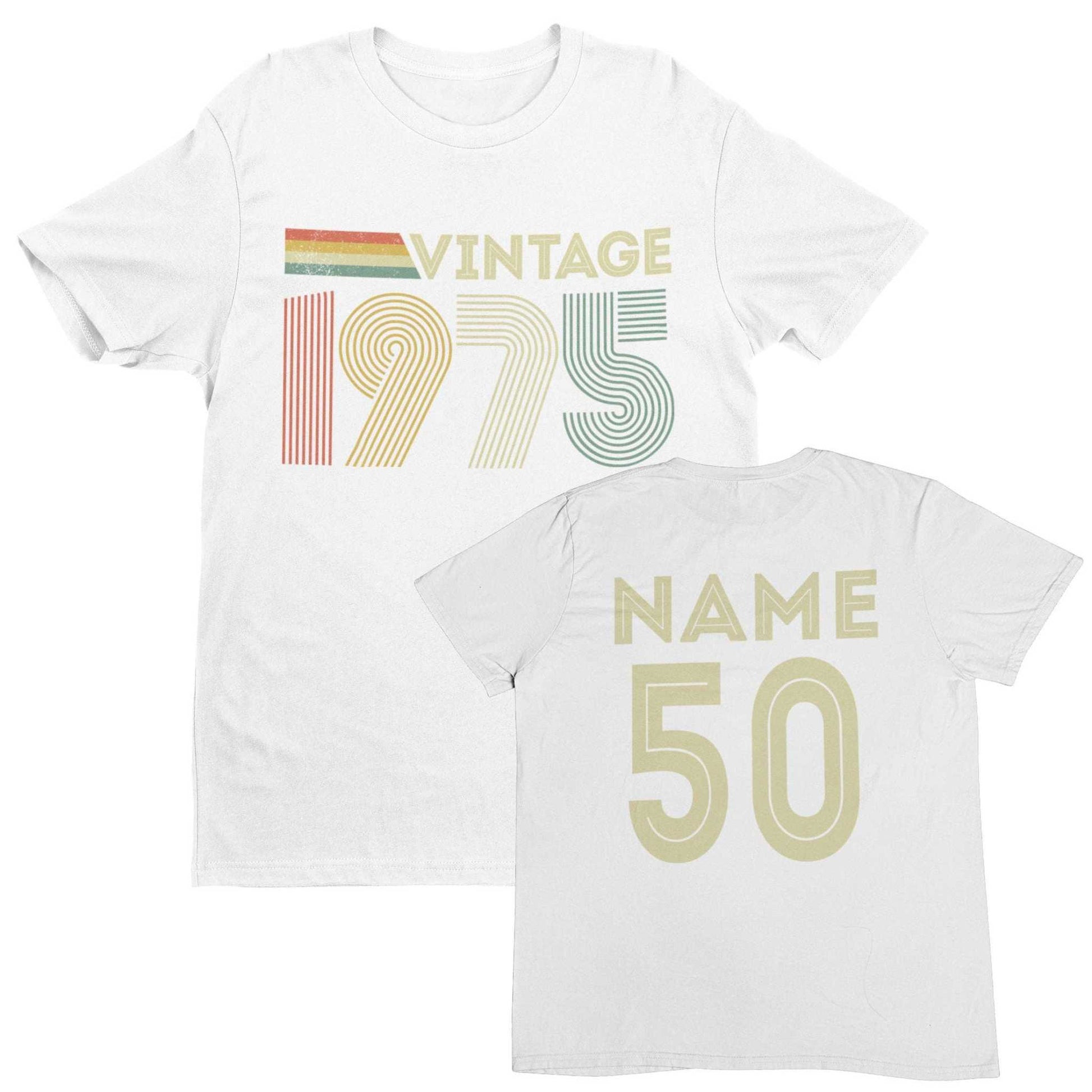 Vintage 1975 Personalised 50th Birthday T-Shirt for 2025, Custom Name Galaxy Tees