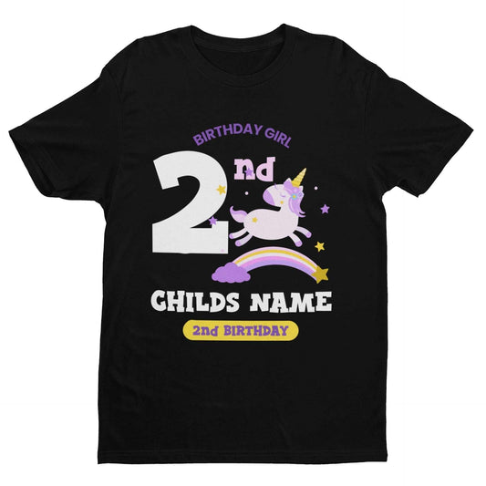 Girls Personalised 2nd Birthday Cute Unicorn T Shirt with Name PrintedGalaxy Tees