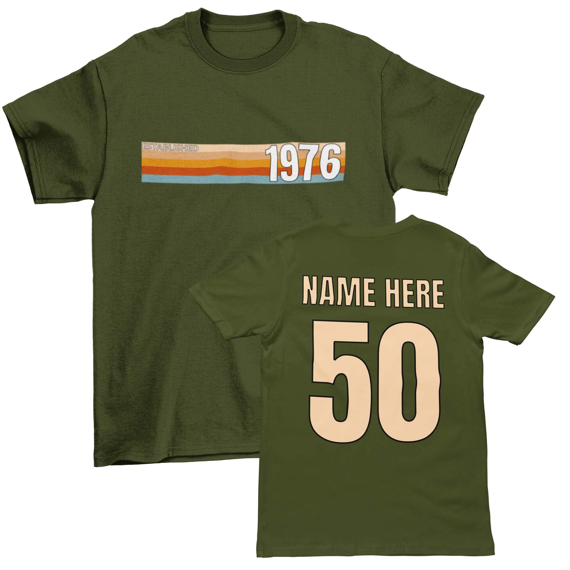 Personalised Established 1976 T-Shirt, 50th Birthday Gift with Name Back Print