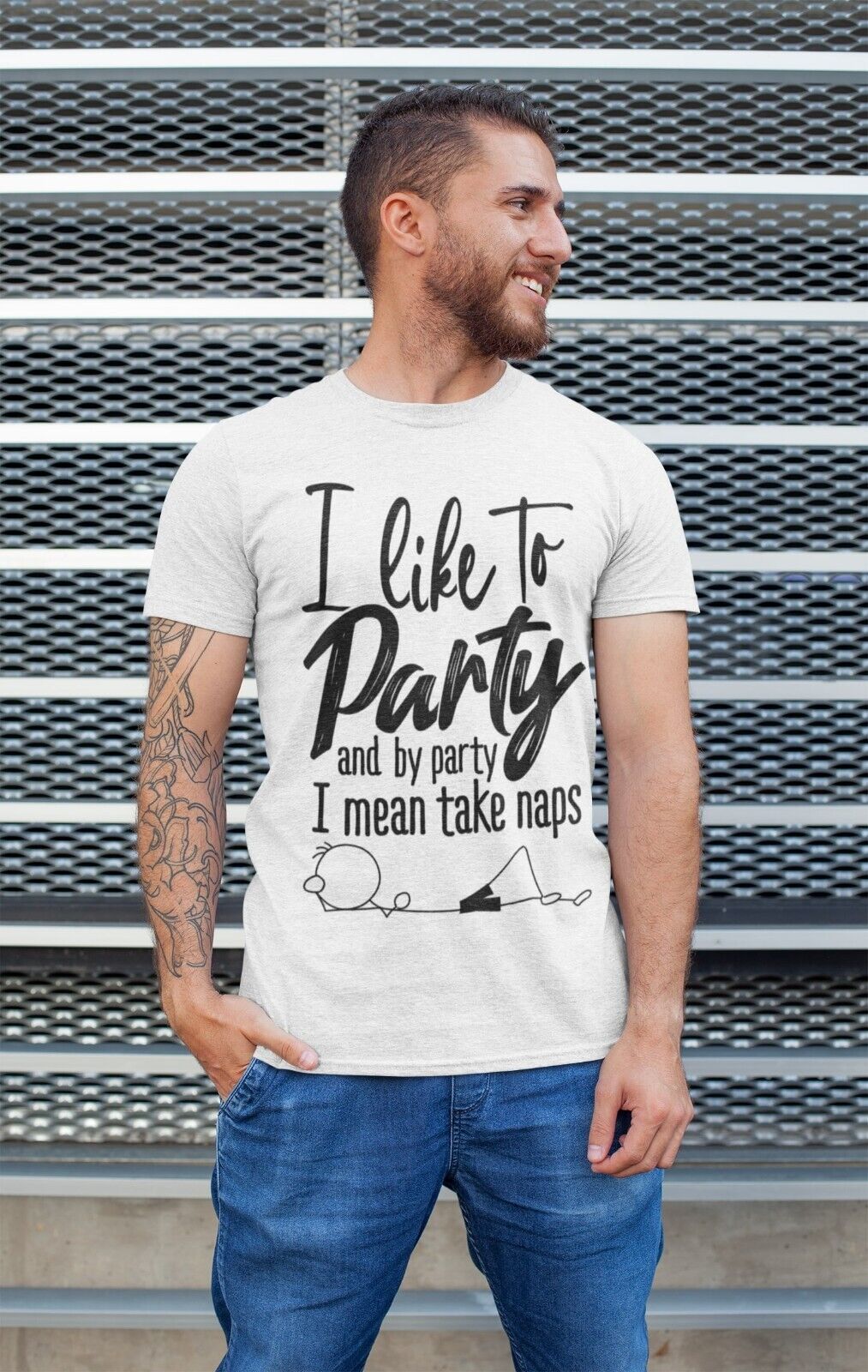 I LIKE TO PARTY AND BY PARTY I MEAN TAKE NAPS Funny T Shirt Stick Man Galaxy Tees