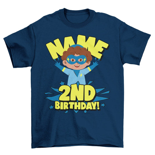 Kids PERSONALISED 2nd birthday superhero t shirt Childs Name Printed CGalaxy Tees