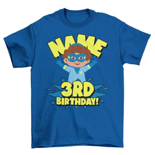 Kids Personalised Superhero 3rd Birthday T-shirt with Childs Name On GGalaxy Tees