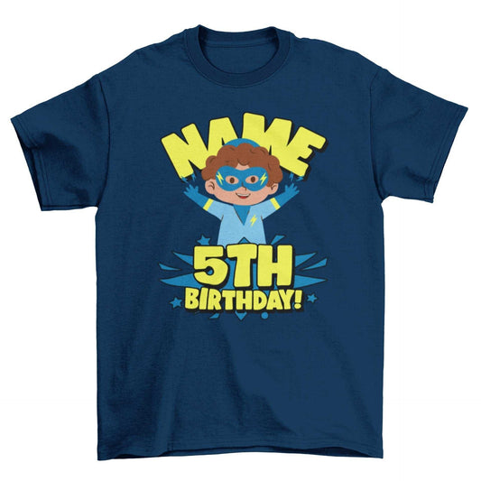 Kids Personalised Superhero 5th Birthday T-shirt with Childs Name On GGalaxy Tees