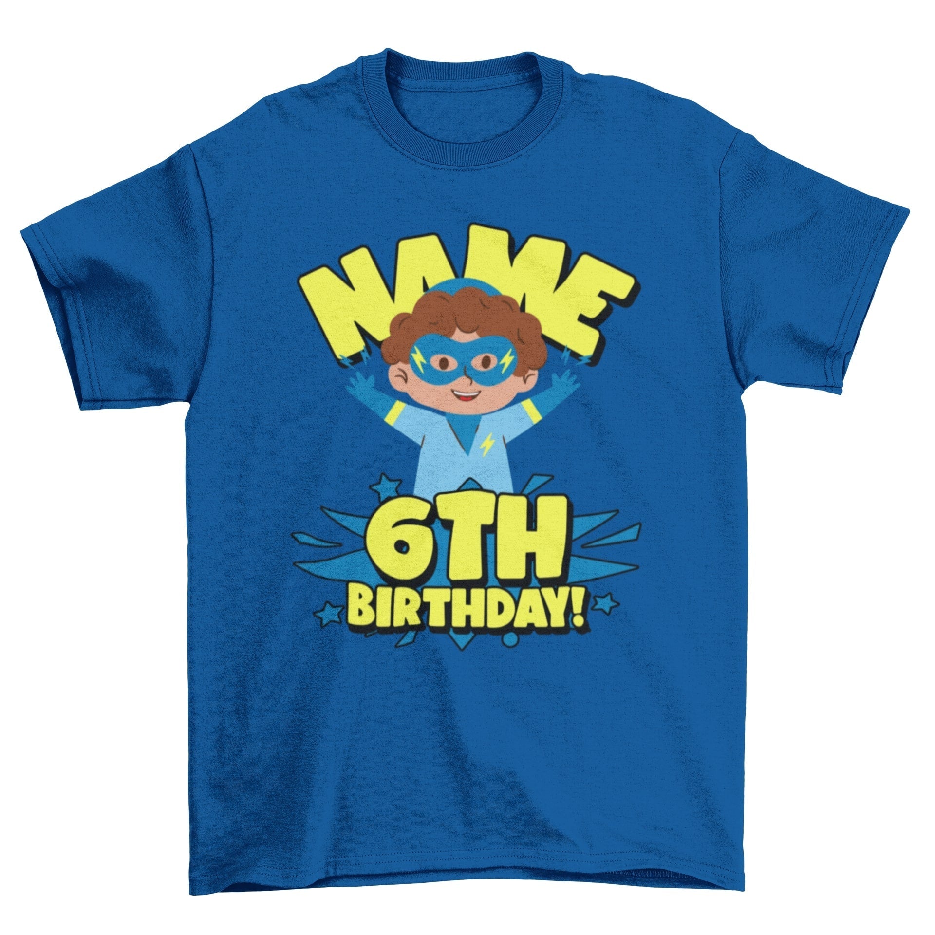 Kids Personalised Superhero 6th Birthday T-shirt with Childs Name On GGalaxy Tees