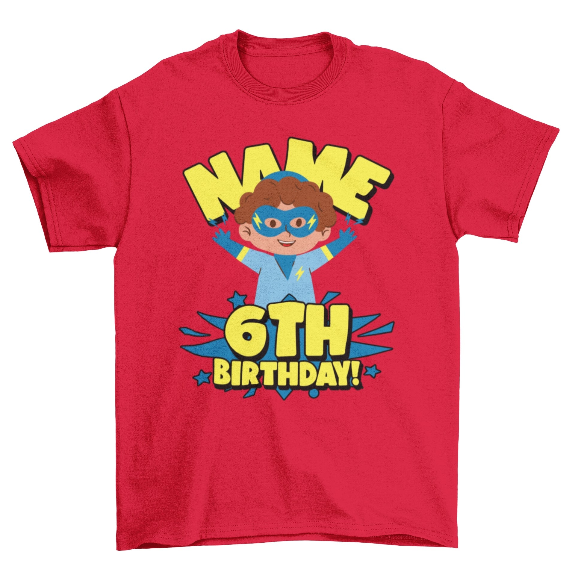 Kids Personalised Superhero 6th Birthday T-shirt with Childs Name On GGalaxy Tees