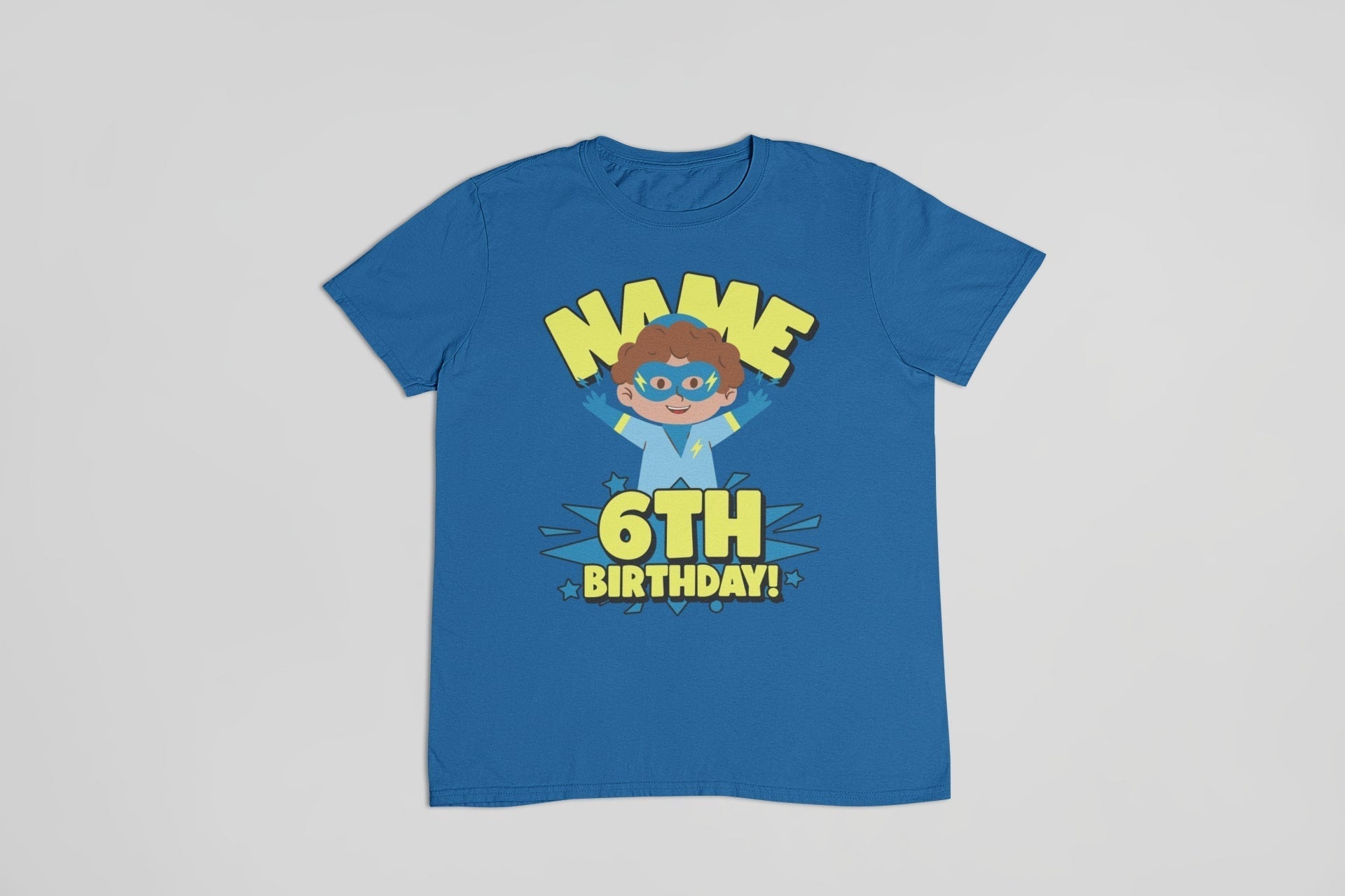 Kids Personalised Superhero 6th Birthday T-shirt with Childs Name On GGalaxy Tees