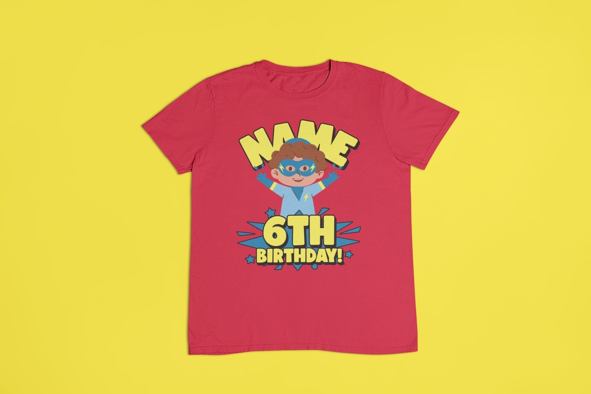 Kids Personalised Superhero 6th Birthday T-shirt with Childs Name On GGalaxy Tees