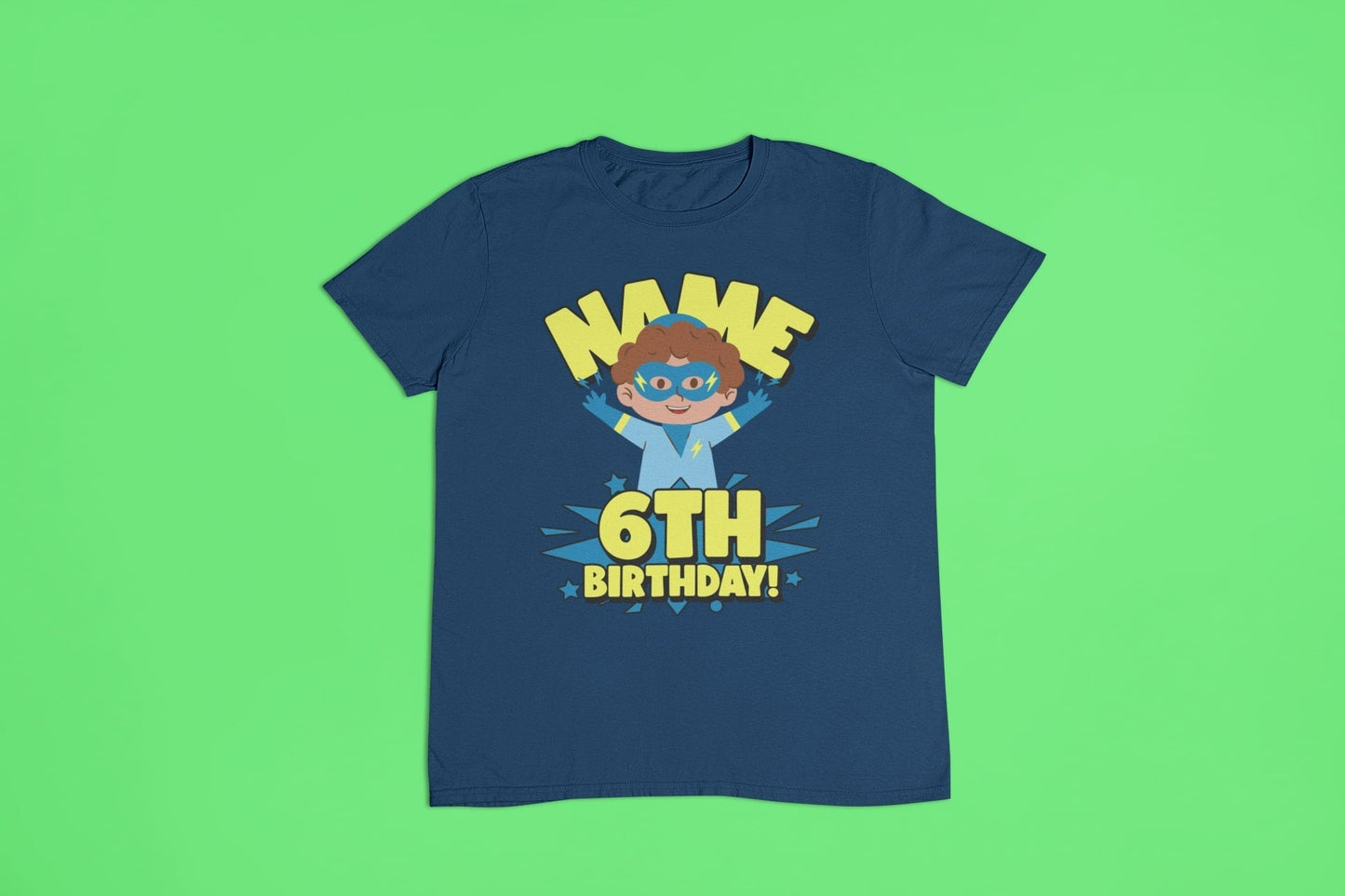 Kids Personalised Superhero 6th Birthday T-shirt with Childs Name On GGalaxy Tees