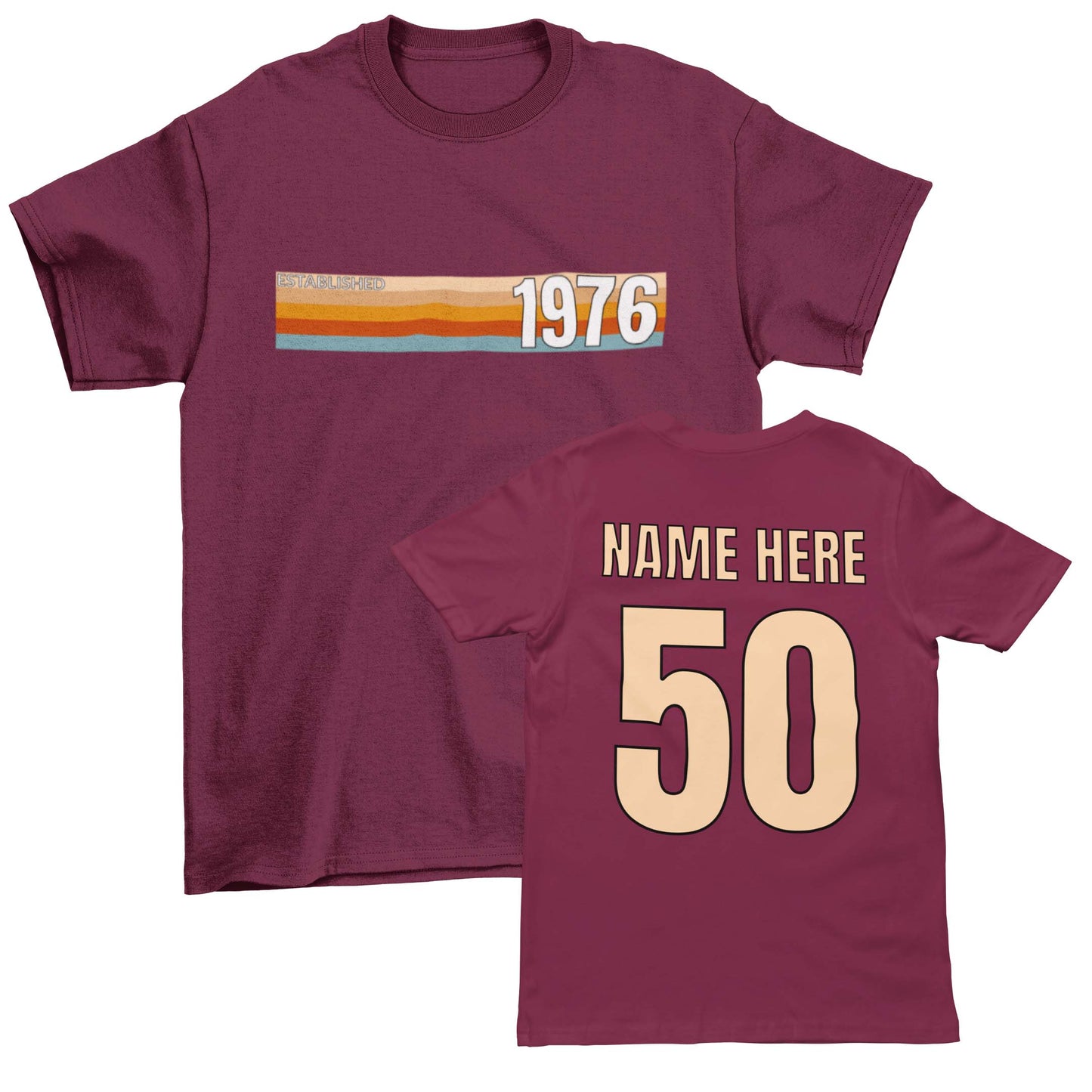 Personalised Established 1976 T-Shirt, 50th Birthday Gift with Name Back Print