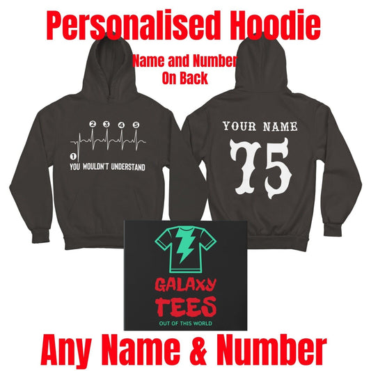 PERSONALISED BIKER HOODIE Heartbeat Gearshift Name and Number on Back Galaxy Tees