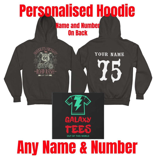 PERSONALISED BIKER HOODIE ROUTE 66 Road Rash Name And Number on Back GGalaxy Tees