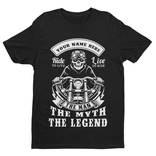 PERSONALISED BIKER T Shirt YOUR NAME TEXT The Man The Myth The Legend Galaxy Tees