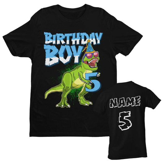 PERSONALISED Boys Cute 5th Birthday Dinosaur T Shirt Name / Age On BacGalaxy Tees