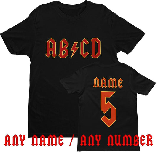 PERSONALISED Kids AB-CD T Shirt in Retro Rock Font with NAME & NUMBER Galaxy Tees