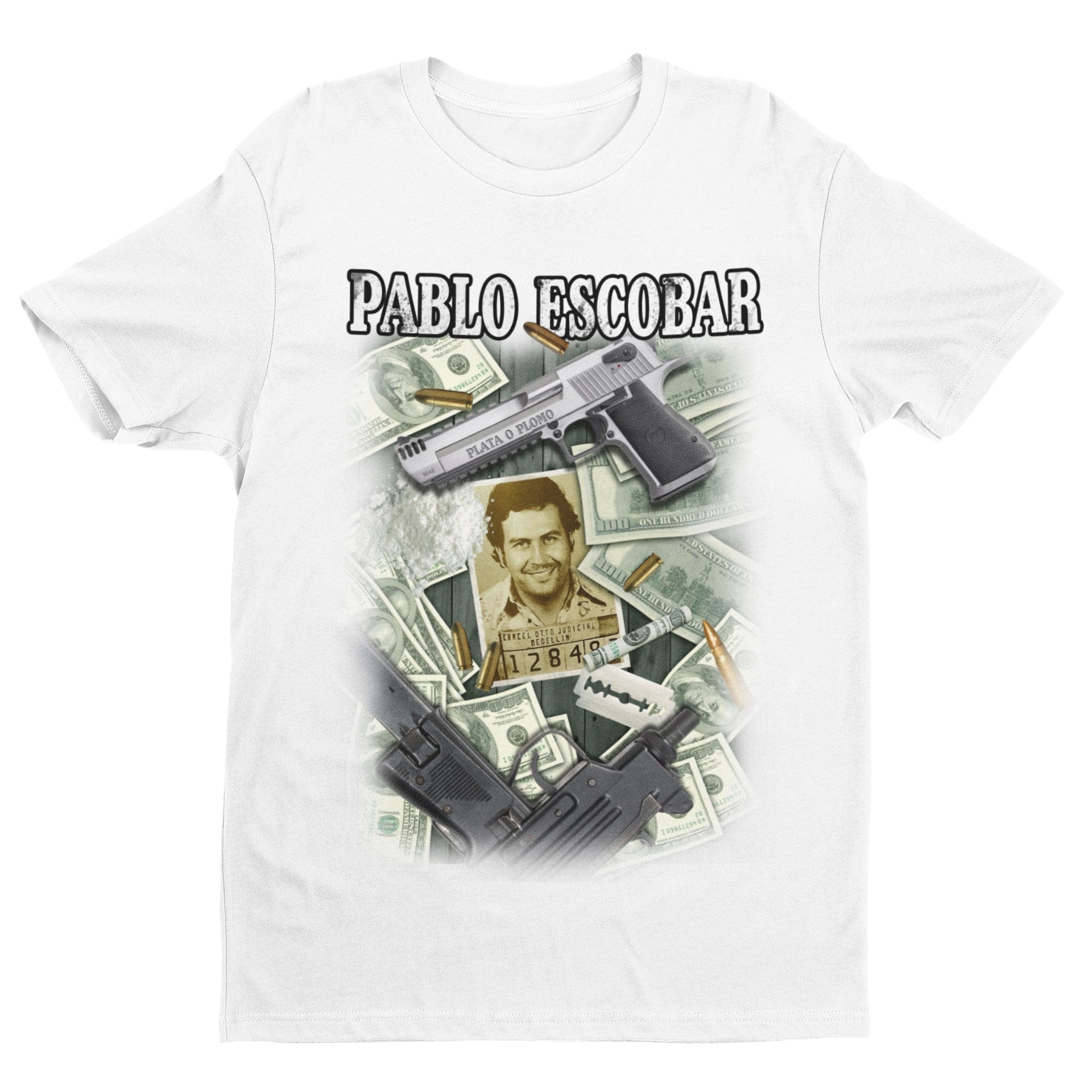 Pablo Escobar T Shirt Retro Guns Crime Smuggling Gangster Columbia DolGalaxy Tees