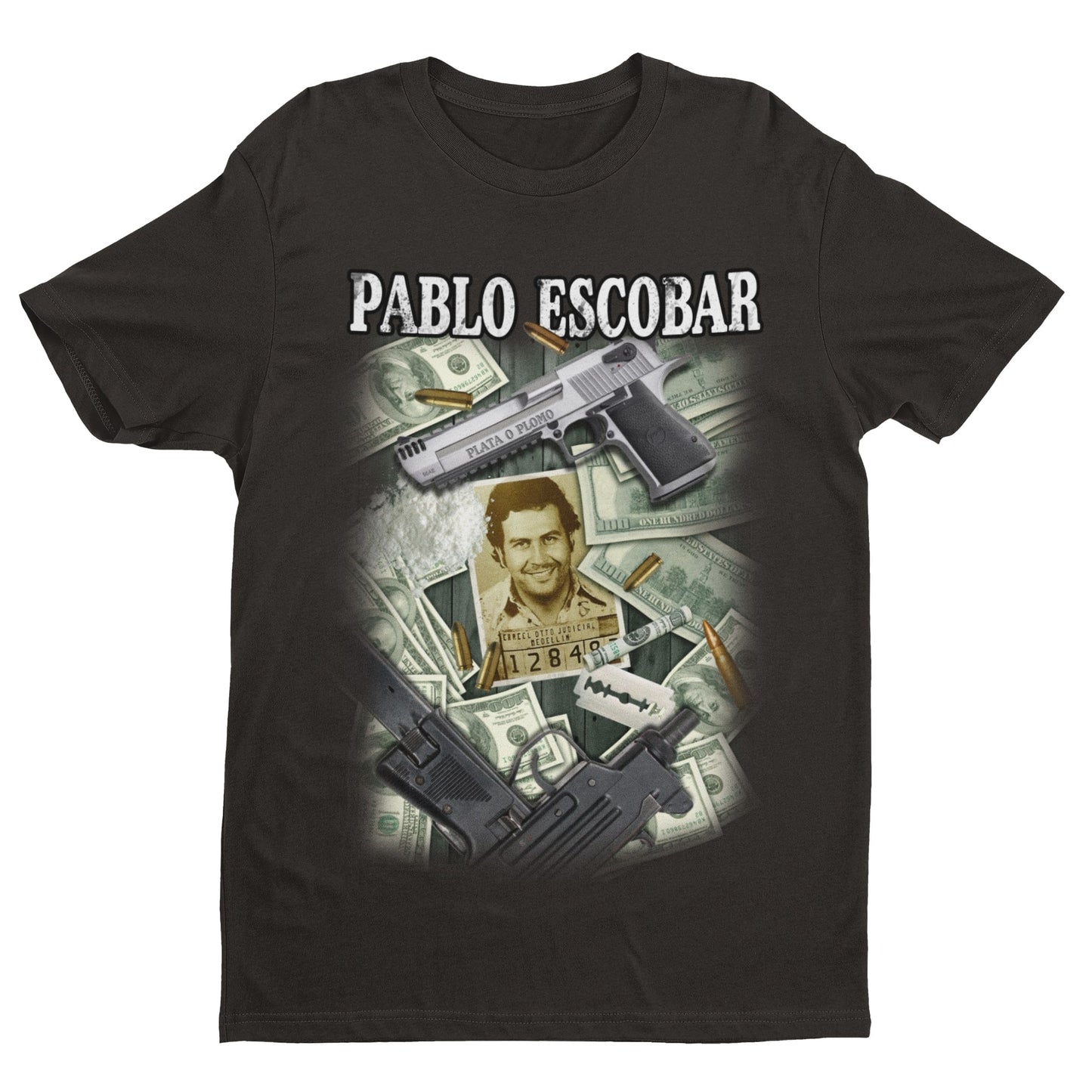 Pablo Escobar T Shirt Retro Guns Crime Smuggling Gangster Columbia DolGalaxy Tees