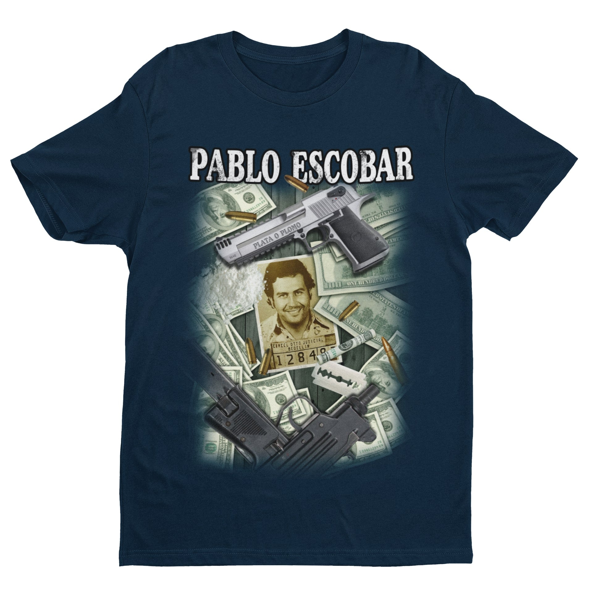 Pablo Escobar T Shirt Retro Guns Crime Smuggling Gangster Columbia DolGalaxy Tees