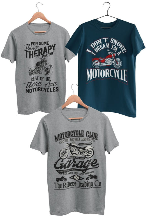 Pack of 3 Biker T Shirts Gift Idea Triple pack Motorcycle Themed SmallGalaxy Tees