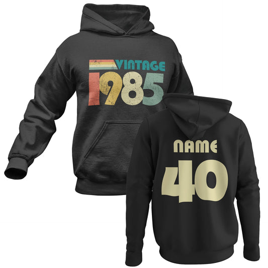 Personalised 40th Birthday in 2025 Hoodie Vintage 1985 with Name and AGalaxy Tees