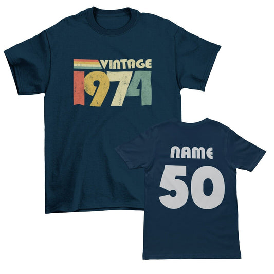 Personalised 50th Birthday in 2024 T Shirt Vintage 1974 Name on Back GGalaxy Tees