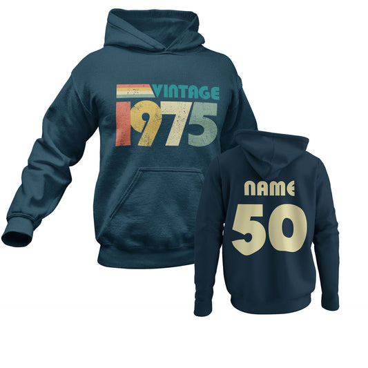 Personalised 50th Birthday in 2025 Hoodie Vintage 1975 with Name and AGalaxy Tees